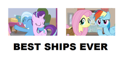 Size: 632x298 | Tagged: safe, edit, edited screencap, screencap, fluttershy, rainbow dash, starlight glimmer, trixie, pony, a horse shoe-in, daring doubt, g4, best ship, female, lesbian, ship:flutterdash, ship:startrix, shipping