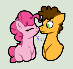 Size: 320x300 | Tagged: safe, artist:brendalobinha, edit, cheese sandwich, pinkie pie, earth pony, pony, g4, base used, boop, eyes closed, female, green background, male, mare, noseboop, ship:cheesepie, shipping, simple background, stallion, straight, wavy mouth