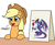 Size: 1100x900 | Tagged: safe, artist:dragonchaser123, artist:mkogwheel edits, edit, applejack, gaius, dragon, earth pony, pony, g4, applejack's hat, applejack's sign, bloodstone scepter, cowboy hat, dragon lord, hat, howdy, sign, simple background, table, text, white background