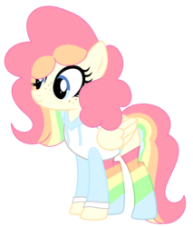 Size: 2054x2412 | Tagged: safe, artist:pegasski, artist:rukemon, oc, oc only, oc:cheery candy, pegasus, pony, g4, base used, clothes, commission, female, freckles, high res, hoodie, mare, multicolored hair, rainbow hair, rainbow socks, simple background, socks, solo, striped socks, transparent background