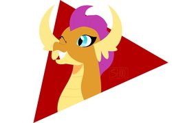 Size: 1886x1358 | Tagged: safe, artist:shooting star, artist:star_drawings, smolder, dragon, g4, bust, female, grin, horn, lineless, one eye closed, portrait, simple background, simple shading, smiling, smirk, solo, wink
