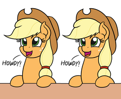 Size: 1100x900 | Tagged: safe, artist:mkogwheel edits, edit, applejack, g4, applejack's hat, applejack's sign, cowboy hat, hat, howdy, meme, self ponidox, text, the fun has been doubled