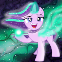 Size: 1000x1000 | Tagged: safe, artist:illumnious, edit, starlight glimmer, pony, unicorn, g4, the ending of the end, artificial wings, augmented, female, magic, magic wings, mare, put it on my tab, smug, smuglight glimmer, solo, wings