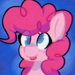 Size: 500x500 | Tagged: safe, artist:provolonepone, pinkie pie, earth pony, pony, g4, bust, colored pupils, cute, diapinkes, eye clipping through hair, female, portrait, silly face, solo, tongue out