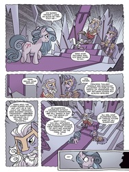 Size: 768x1024 | Tagged: safe, artist:tonyfleecs, idw, official comic, king diomedes, swift foot, terri belle, earth pony, pony, thracian, g4, spoiler:comic, spoiler:comicfeatsoffriendship03, adventure in the comments, armor, comic, female, guardsmare, male, mare, preview, royal guard, spear, speech bubble, stallion, thrace, throne, weapon