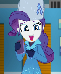 Size: 888x1080 | Tagged: safe, screencap, rarity, equestria girls, equestria girls series, g4, holidays unwrapped, winter break-in, spoiler:eqg series (season 2), beautiful, cellphone, clothes, coat, cropped, cute, fabulous, female, hat, mittens, open mouth, phone, raribetes, rarity's winter hat, self-storage facility, smartphone, smiling, solo, sweater, turtleneck, ushanka, winter outfit