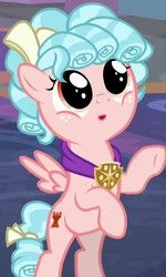 Size: 717x1197 | Tagged: safe, screencap, cozy glow, pegasus, pony, g4, school raze, :o, bow, cozy glow is best facemaker, cozybetes, cropped, cute, female, filly, foal, hair bow, hoofy-kicks, open mouth, rearing, solo