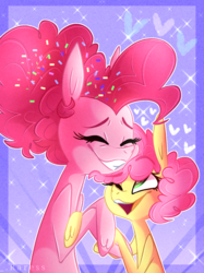 Size: 899x1200 | Tagged: safe, artist:motger-mor, artist:raresse, li'l cheese, pinkie pie, earth pony, pony, g4, the last problem, eyes closed, female, filly, happy, mother and daughter, older, older pinkie pie, smiling, wingding eyes