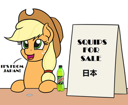 Size: 1100x900 | Tagged: safe, artist:mkogwheel edits, edit, applejack, g4, applejack's hat, applejack's sign, be more chill, cowboy hat, hat, japan, japanese, meme, mountain dew, musical reference, pill, sign, squip, text