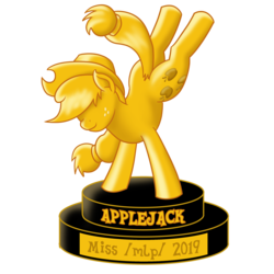 Size: 2700x2700 | Tagged: safe, artist:mkogwheel, applejack, earth pony, pony, g4, /mlp/, applejack is the best pony, bucking, female, gold, golden, high res, miss /mlp/ 2019, solo, trophy