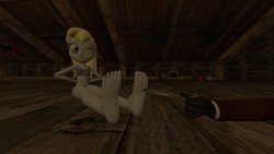 Size: 1280x720 | Tagged: safe, artist:roseomary, derpy hooves, equestria girls, g4, 3d, barefoot, bikini, clothes, cute, feather, feet, fetish, foot fetish, foot focus, source filmmaker, swimsuit, tickle torture, tickling