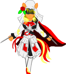 Size: 1744x1969 | Tagged: safe, alternate version, artist:avchonline, oc, oc only, oc:sean, pegasus, pony, semi-anthro, arm hooves, assassin's creed, background removed, bowtie, cape, clothes, cosplay, costume, flower, flower in hair, knife, male, simple background, solo, transparent background