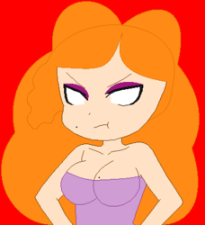 Size: 365x401 | Tagged: safe, artist:sturk-fontaine, oc, oc only, oc:ada (sturk-fontaine), human, angry, breasts, chibi, cleavage, female, humanized, mlp wannabes, not adagio dazzle, pouting, red background, simple background, solo