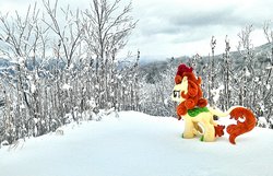 Size: 2015x1298 | Tagged: safe, artist:hihin1993, autumn blaze, pony, g4, forest, hill, irl, japan, photo, plushie, scenery, snow, solo, winter