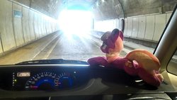 Size: 2048x1152 | Tagged: safe, artist:hihin1993, cheerilee, pony, g4, car, irl, japan, photo, plushie, solo, tunnel, vehicle interior