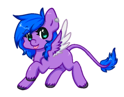 Size: 651x511 | Tagged: safe, artist:pomrawr, oc, oc only, oc:midnight star, pegasus, pony, leonine tail, pegasus oc, raised hoof, simple background, solo, tongue out, transparent background, unshorn fetlocks, wings
