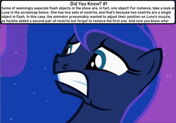 Size: 1279x894 | Tagged: safe, edit, edited screencap, screencap, princess luna, pony, g4, luna eclipsed, animation error, caption, cute, did you know?, female, lunabetes, meta, solo, teeth, trivia, worried