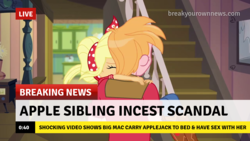 Size: 1280x720 | Tagged: safe, edit, edited screencap, editor:wild stallions, screencap, applejack, big macintosh, do it for the ponygram!, equestria girls, equestria girls series, five to nine, g4, spoiler:eqg series (season 2), applecest, break your own news, bridal carry, carrying, explicit comments, female, implied applemac, implied incest, implied shipping, implied straight, incest, male, out of context, ship:applemac, shipping, straight