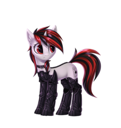 Size: 1704x1794 | Tagged: safe, artist:setharu, oc, oc only, oc:blackjack, cyborg, pony, unicorn, fallout equestria, fallout equestria: project horizons, amputee, augmented, cyber legs, cybernetic legs, fanfic, fanfic art, female, hooves, horn, level 2 (project horizons), mare, prosthetic leg, prosthetic limb, prosthetics, simple background, solo, transparent background