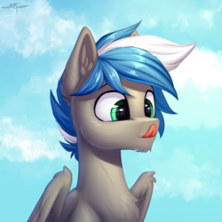 Size: 3000x3000 | Tagged: safe, artist:setharu, oc, oc only, oc:cloud zapper, pegasus, pony, :p, cute, high res, male, solo, tongue out