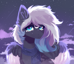 Size: 2312x2000 | Tagged: safe, artist:magicbalance, oc, oc only, oc:sirius-b, pegasus, pony, bust, clothes, female, fluffy mane, high res, mare, night, portrait, scarf, solo, stars
