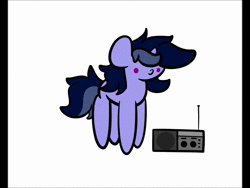 Size: 1440x1080 | Tagged: safe, artist:php142, oc, oc only, oc:purple flix, pony, unicorn, :p, animated, bouncing, cute, derp, male, open mouth, radio, simple background, smiling, solo, sound, tongue out, wat, webm, white background