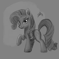 Size: 894x894 | Tagged: safe, artist:humbertomena, artist:rainbowdash, rarity, pony, unicorn, g4, 2017, female, grayscale, lidded eyes, looking at you, mare, monochrome, pencil drawing, signature, simple background, sketch, smiling, solo, standing, traditional art