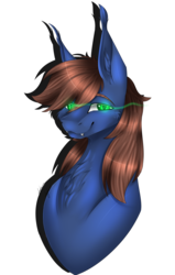 Size: 2201x3461 | Tagged: safe, artist:naylon, oc, oc only, oc:warly, bat pony, pony, bat pony oc, bust, chest fluff, ear tufts, fangs, glowing eyes, high res, looking at you, male, smug, solo, stallion