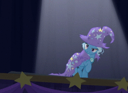 Size: 590x432 | Tagged: safe, screencap, trixie, pony, unicorn, g4, no second prances, animated, behold, cape, clothes, cropped, female, hat, mare, solo, sound, the peat and growerful triskie, torn clothes, trixie's cape, trixie's hat, webm