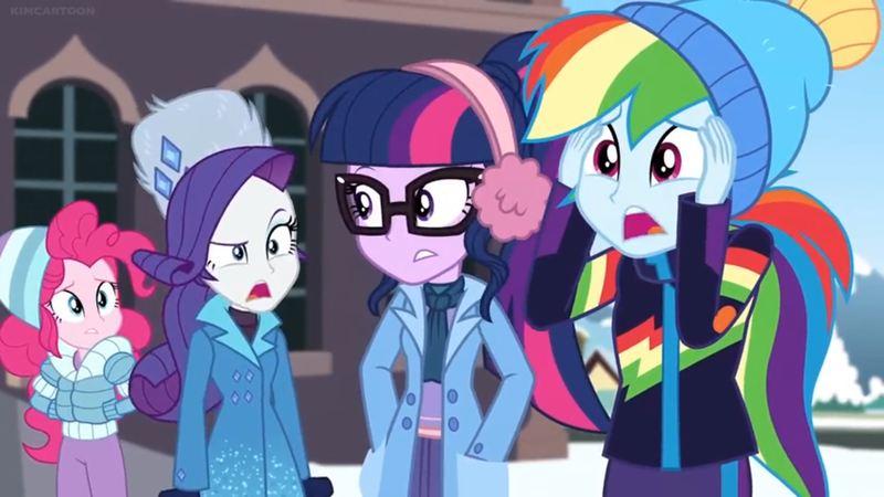 2191502 - safe, edit, edited screencap, screencap, pinkie pie, rarity,  sci-twi, twilight sparkle, equestria girls, equestria girls series,  holidays unwrapped, winter break-in, spoiler:eqg series (season 2),  appalled, clothes, coat, earmuffs, glasses, hands