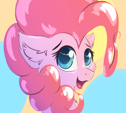 Size: 1200x1080 | Tagged: safe, artist:oblique, pinkie pie, earth pony, pony, g4, ear fluff, female, happy, looking at you, mare, open mouth, simple background, solo