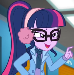 Size: 863x882 | Tagged: safe, screencap, sci-twi, twilight sparkle, equestria girls, equestria girls series, g4, holidays unwrapped, winter break-in, spoiler:eqg series (season 2), clothes, cropped, earmuffs, female, glasses, lidded eyes, scarf, smiling, solo, storage, storage room, winter coat, winter outfit