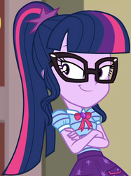 Size: 623x834 | Tagged: safe, screencap, sci-twi, twilight sparkle, equestria girls, equestria girls specials, g4, my little pony equestria girls: better together, my little pony equestria girls: holidays unwrapped, the cider louse fools, bowtie, clothes, cropped, crossed arms, female, geode of telekinesis, glasses, hairclip, lidded eyes, magical geodes, pocket, ponytail, shirt, short sleeves, skirt, smiling, smug, smuglight sparkle, solo