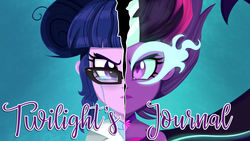 Size: 1920x1080 | Tagged: dead source, safe, artist:wubcakeva, sci-twi, twilight sparkle, comic:twilight's lab, equestria girls, g4, alternate universe, audio drama, clothes, comic, cover art, glasses, midnight sparkle, sad, split screen, text