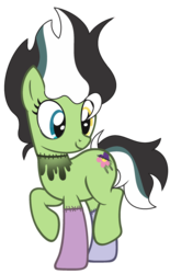 Size: 1569x2530 | Tagged: safe, artist:pegasski, artist:rukemon, oc, oc only, oc:haunted stiches, earth pony, pony, g4, base used, commission, female, frankenpony, frankenstein's monster, heterochromia, mare, multicolored hair, raised hoof, raised leg, simple background, solo, stitches, transparent background