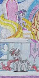 Size: 1014x2045 | Tagged: safe, artist:nephilim rider, twilight sparkle, oc, oc:heaven lost, alicorn, pony, g4, the ending of the end, nephilim, throne, traditional art, twilight sparkle (alicorn)