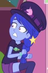 Size: 433x661 | Tagged: safe, screencap, space camp, equestria girls, five lines you need to stand in, g4, my little pony equestria girls: better together, cropped, hat, solo, startled, terrified