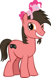 Size: 850x1303 | Tagged: safe, artist:ace play, pinkie pie, oc, oc:ace play, earth pony, pony, 2020 community collab, derpibooru community collaboration, g4, .svg available, cute, diapinkes, facial hair, goatee, grin, male, mare, plushie, simple background, smiling, solo, stallion, svg, transparent background, vector