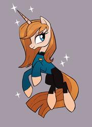 Size: 2116x2924 | Tagged: safe, artist:rollingrabbit, oc, oc only, pony, unicorn, beverly crusher, clothes, female, high res, mare, ponified, simple background, solo, star trek, starfleet, uniform