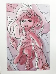 Size: 1536x2048 | Tagged: safe, artist:raph13th, kerfuffle, pony, g4, monochrome, sleeping, solo, traditional art, watercolor painting