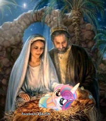 Size: 2388x2737 | Tagged: safe, artist:rsa.fim, princess flurry heart, pony, g4, blasphemy, christianity, christmas, dank memes, high res, holiday, jesus christ, religion, religious, shitposting, virgin mary, we are going to hell