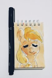 Size: 1375x2048 | Tagged: safe, artist:raph13th, applejack, earth pony, pony, g4, solo, traditional art, watercolor painting