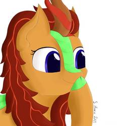 Size: 894x894 | Tagged: safe, artist:shoophoerse, oc, oc only, oc:magma flow, kirin, bust, cloven hooves, hooves, kirin oc, scales, simple background, solo, white background