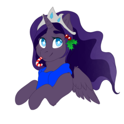 Size: 2000x2000 | Tagged: safe, artist:melpone, oc, oc only, oc:princess crystal, alicorn, pony, bust, candy, candy cane, female, food, high res, mare, portrait, solo