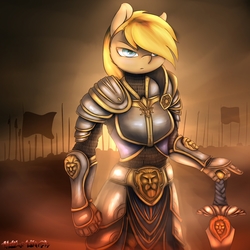 Size: 1600x1600 | Tagged: safe, artist:shadowchisel, oc, oc only, oc:sarah, anthro, armor, female, mare, solo, sword, weapon