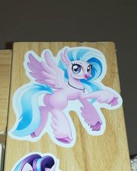 Size: 750x937 | Tagged: safe, silverstream, starlight glimmer, hippogriff, pony, g4, female, mare, smiling, solo focus, sticker, wood
