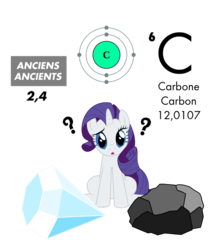 Size: 1024x1153 | Tagged: safe, artist:zefrenchm, rarity, pony, unicorn, g4, atom, carbon, coal, diamond, female, periodic table, question mark, simple background, solo, transparent background