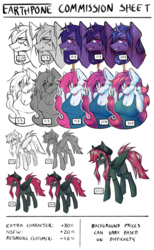 Size: 3117x5075 | Tagged: safe, artist:earthpone, oc, bat pony, pegasus, pony, unicorn, anthro, advertisement, anthro with ponies, commission info, commissions open