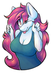 Size: 1443x2048 | Tagged: safe, artist:earthpone, oc, oc only, oc:mamma, pegasus, anthro, ;p, anthro oc, breasts, cleavage, clothes, female, mare, one eye closed, simple background, solo, tank top, tongue out, transparent background, white outline, wink