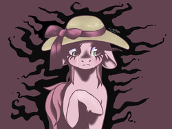 Size: 1600x1200 | Tagged: safe, artist:livzkat, oc, oc only, oc:lily, pony, crying, darkness, fear, floppy ears, hat, solo